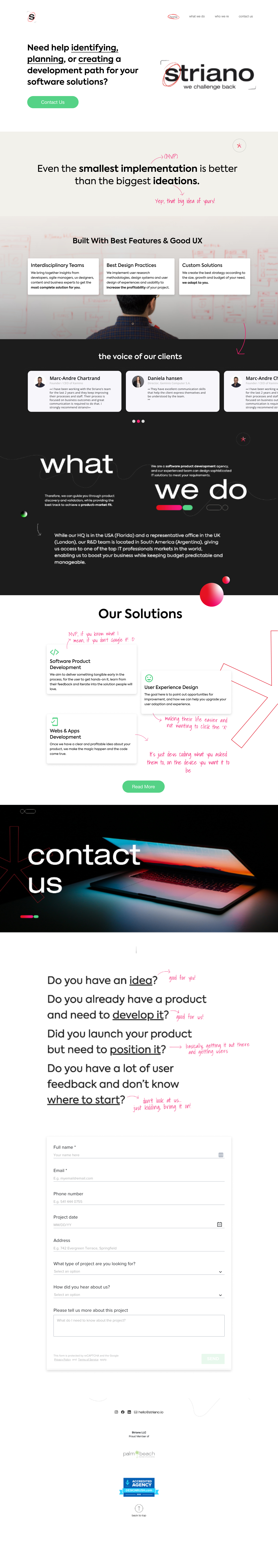 Nueva homepage completa de Striano en desktop