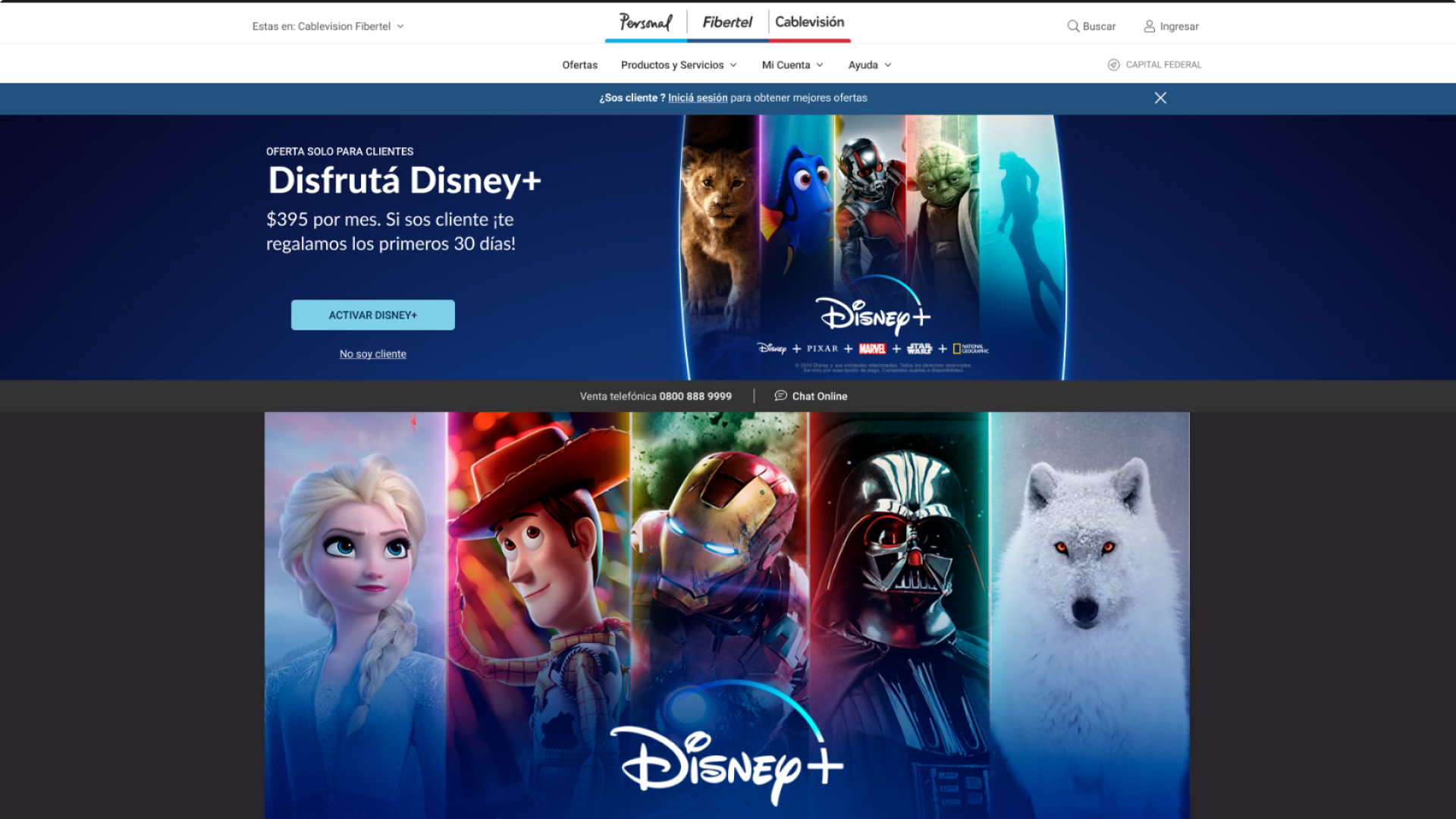 Pantalla de vinculación de cuenta Telecom con Disney+