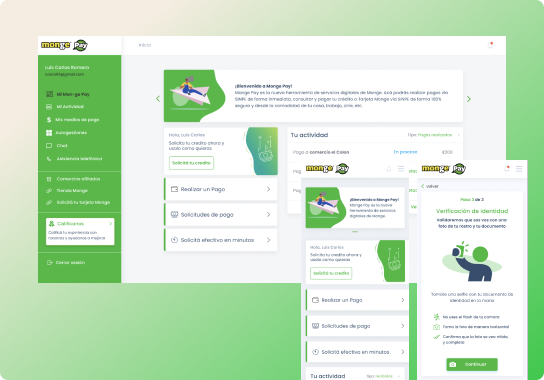 Monge Pay, pantalla de inicio de la app móvil